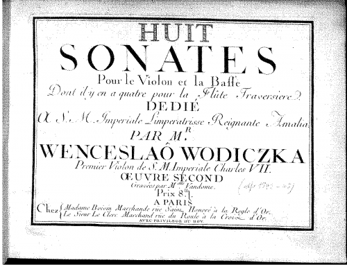 Vodi?ka - 8 Sonates Pour le Violon et la Basse, dont il y en a 4 pour la Flute Traversiere - Score