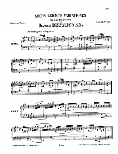 Beethoven - Variations in G major WoO77 - Piano Score - Score