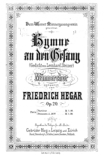 Hegar - Hymne an den Gesang, Op. 20. - complete score