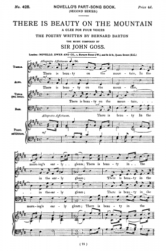 Goss - There Is Beauty on the Mountain. A Glee for Four Voices. - Score