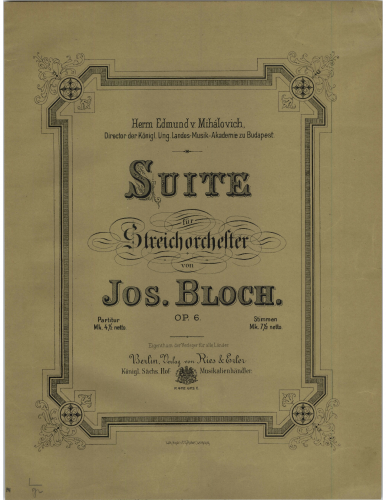 Bloch - Suite for String Orchestra, Op. 6 - Score