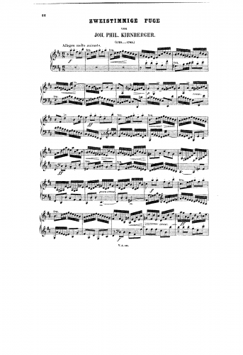 Kirnberger - Zweistimmige Fuge - Score