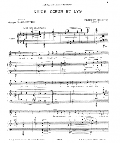 Schmitt - 2 Chansons, Op. 18 - Score