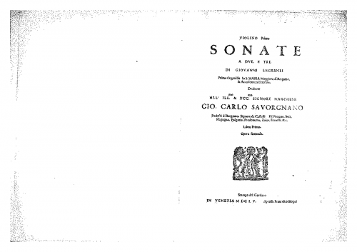 Legrenzi - Sonate a due, e tre [...] Libro primo. Op. 2 - Part books