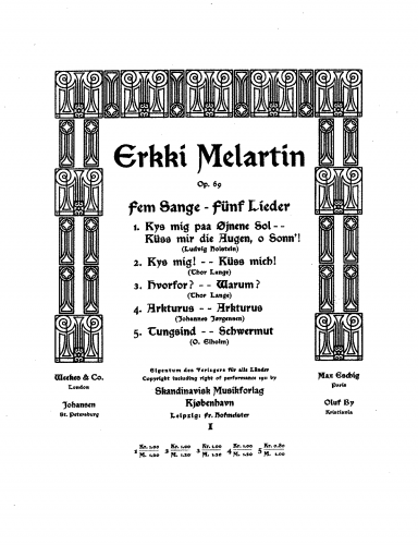 Melartin - 5 Songs - Score