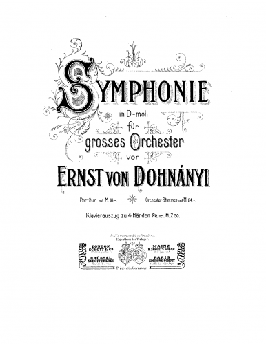 Dohnányi - Symphony No. 1 - For Piano 4 hands (Composer) - Score