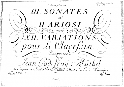 Müthel - 3 Sonatas, 2 Ariosi and 12 Variations - Score