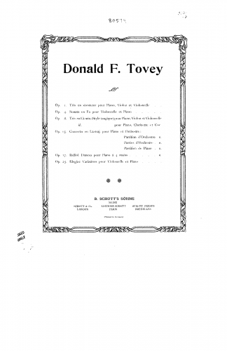 Tovey - Piano Trio, Op. 1 - Scores and Parts