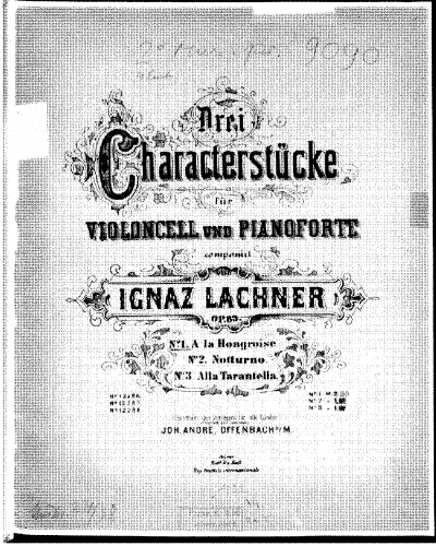 Lachner - 3 Character Pieces for Cello and Piano - Score