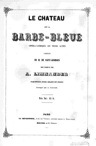 Limnander - Le château de la Barbe-Bleue - Vocal Score - Score