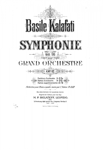 Kalafati - Symphony, Op. 12 - For Piano 4 hands (Composer) - Score
