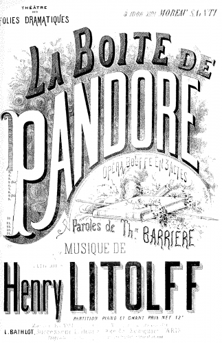 Litolff - La boîte de Pandore - Vocal Score - Score