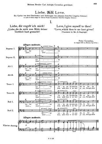 Cornelius - Liebe, Op. 18 - No. 1 - Liebe, dir ergeb' ich michNo. 2 - Ich will dich lieben, meine KroneNo. 3 - Thron der Liebe