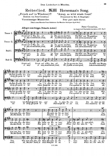 Cornelius - Reiterlied, Op. 17 - Score
