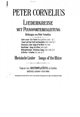 Cornelius - Rheinische Lieder - Score