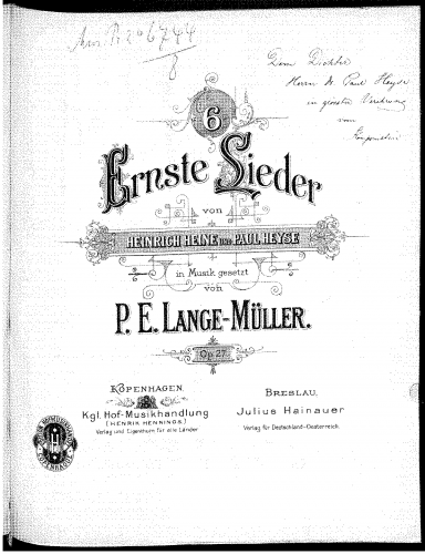Lange-Müller - 6 Lieder, Op. 27 - Score