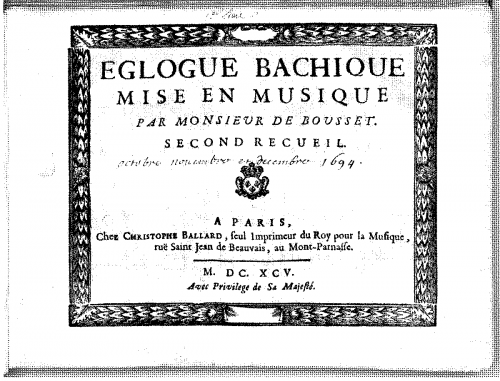 Bousset - Eglogue bachique - Score
