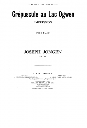 Jongen - Crépuscule au Lac Ogwen, Op. 52 - Score