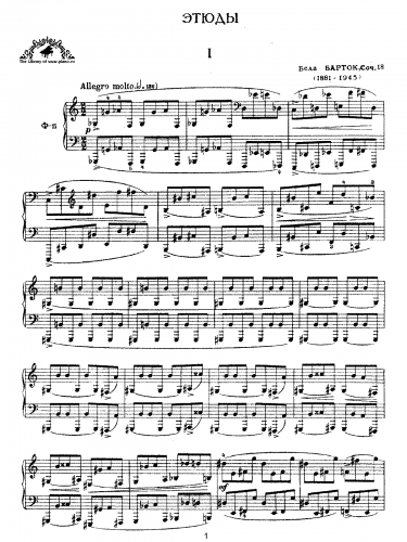 Bartók - 3 Studies for Piano, Op. 18 - Score