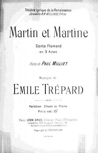 Trépard - Martin et Martine - Vocal Score - Score