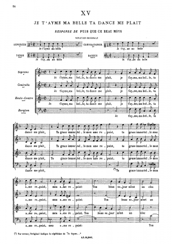 Costeley - Je tâayme, ma belle, ta danse me plait - Score