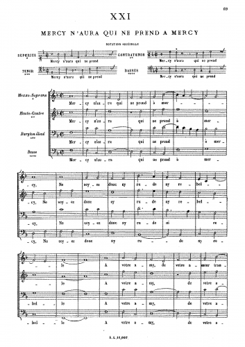 Costeley - Mercy nâaura qui ne prend a mercy - Score