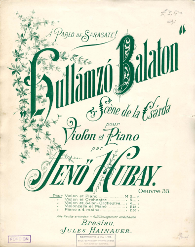 Hubay - Hullamzo Balaton - For Violin and Piano - Violin Part