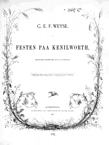 Weyse - Festen paa Kenilworth - Vocal Score Complete Opera - Score