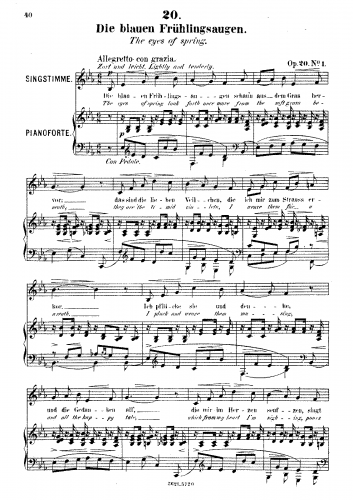 Franz - 6 Gesänge, Op. 20 - No. 1 - Die blauen Frühlingsaugen (The eyes of spring) [Low Voice]