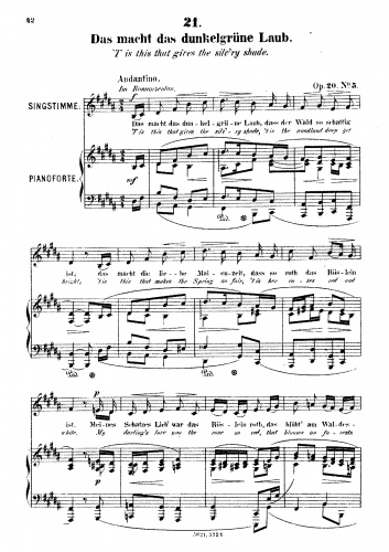 Franz - 6 Gesänge, Op. 20 - No. 5 - Das macht das dunkelgrüne Laub('Tis this that gives the silv'ry shade) [Low Voice]