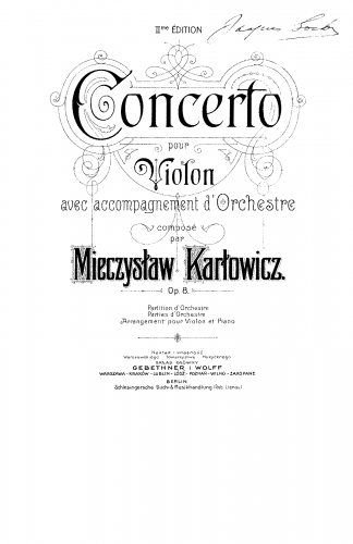Kar?owicz - Violin Concerto - For Violin and Piano