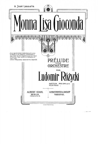 Ró?ycki - Mona Lisa Gioconda, Op. 29 - Score