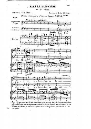 Berlioz - Sara la baigneuse: ballade - Vocal Score - Score