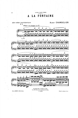Chandelier - 2 Pièces Caractéristiques, 1 -A la Fontaine, 2-Dans la Rosée - Score