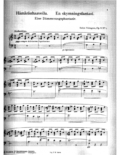 Palmgren - 3 Piano Pieces, Op. 73 - Piano Score - 3. En skymningsfantasi (A Twilight Fantasy)