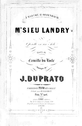 Duprato - M'sieu Landry - Vocal Score - Score