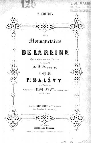 Halévy - Les mousquetaires de la reine - Vocal Score - Score