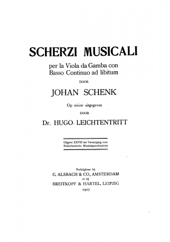 Schenck - Scherzi Musicali, Op. 6 - Scores and Parts - Score