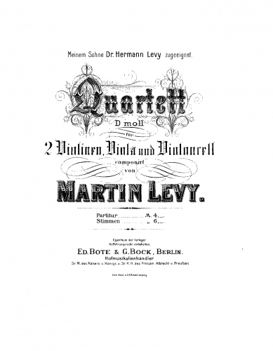 Levy - String Quartet in D minor - Scores - Score