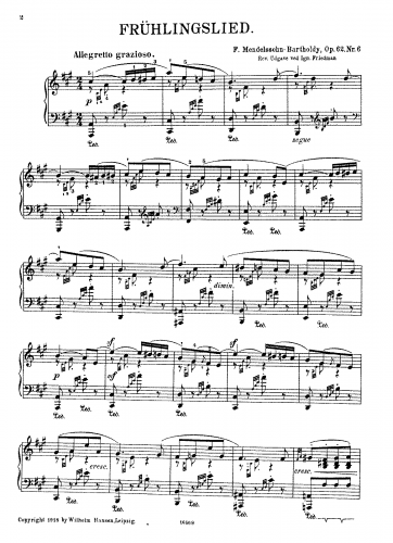 Friedman - Piano Transcriptions (Mendelssohn) - Piano Score - Spring Song