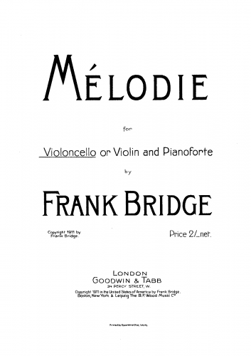 Bridge - Mélodie for Violin or Cello and Piano - Score