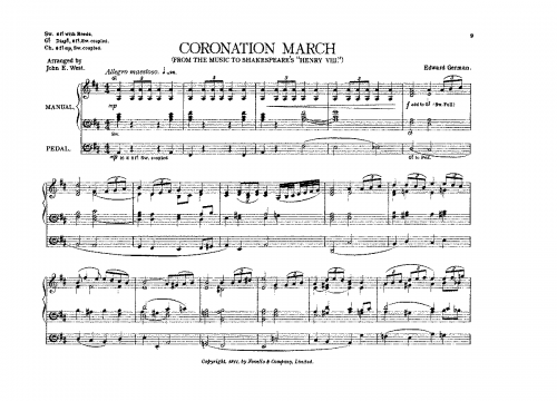 German - Henry VIII - Coronation March For Organ (West) - Score