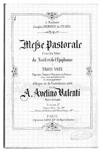 Valenti - Messe pastorale pour les fêtes de Noël et de l'Épiphanie - Score