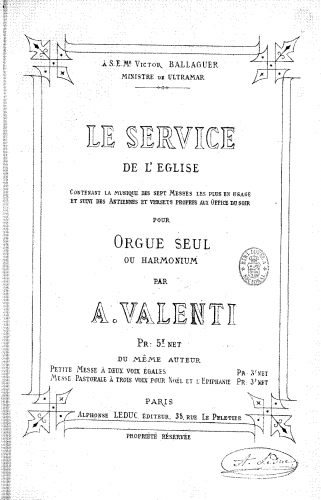 Valenti - Le service de l'église - Score