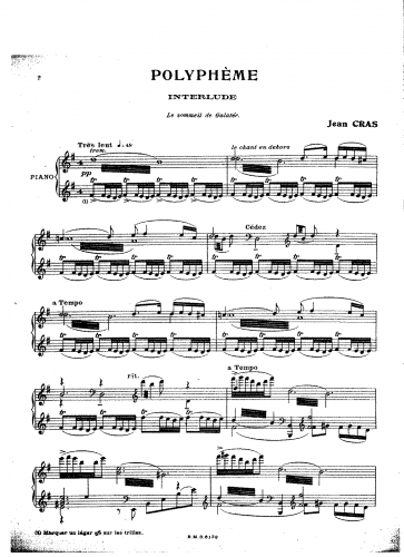 Cras - Polyphème - Interlude: "Le sommeil de Galatée" (Act I) For Piano solo - Score
