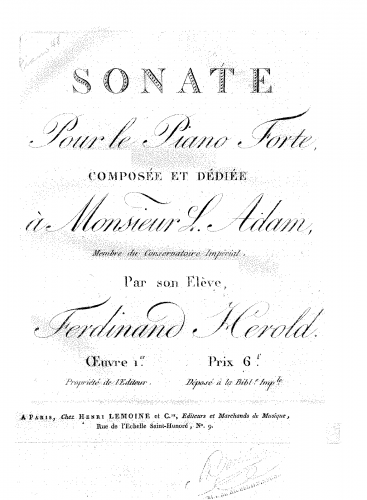Hérold - Piano Sonata, Op. 1 - Score