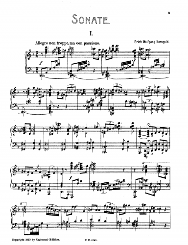 Korngold - Piano Sonata No. 1 - Score