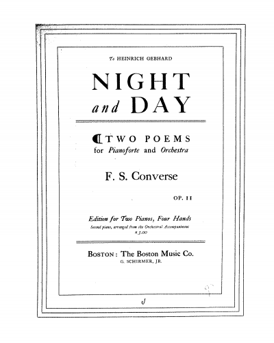Converse - Night and Day, Op. 11 - For 2 Pianos - Score