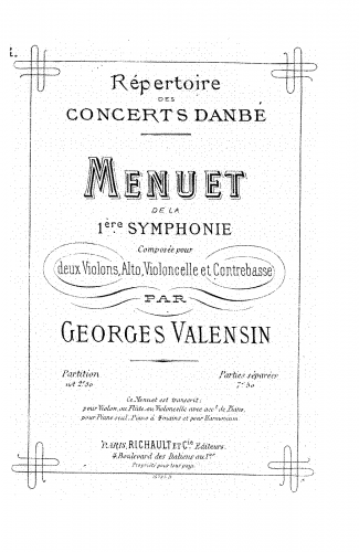 Valensin - Symphony No. 1 - Menuet For 2 Violins, Viola, Cello and Double Bass - Score