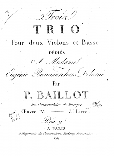 Baillot - Trois trio pour deux violons et basse